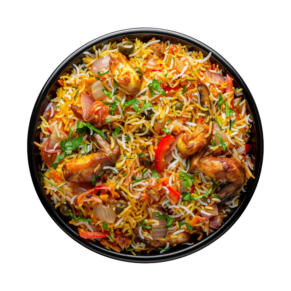 biryani with chicken top view isolated on transparent background free png